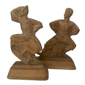 Vintage Jascha HEIFETZ Russian Dancers Carved Wooden Figurines BookEnds Rare
